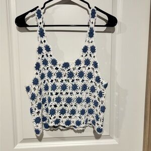 Willow Crochet Floral Tank Top - White and Blue